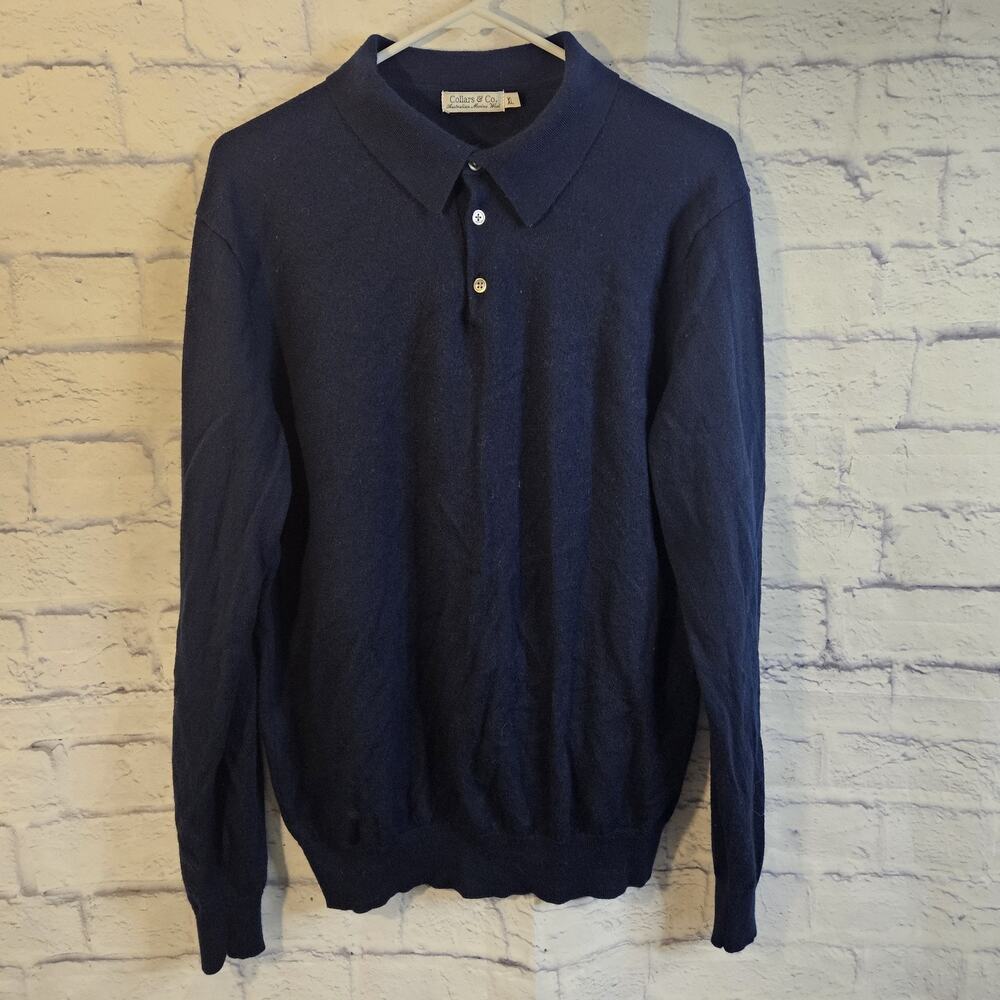 Collars & Co. Mens Australian Merino Wool Polo Shirt Navy Blue Size XL